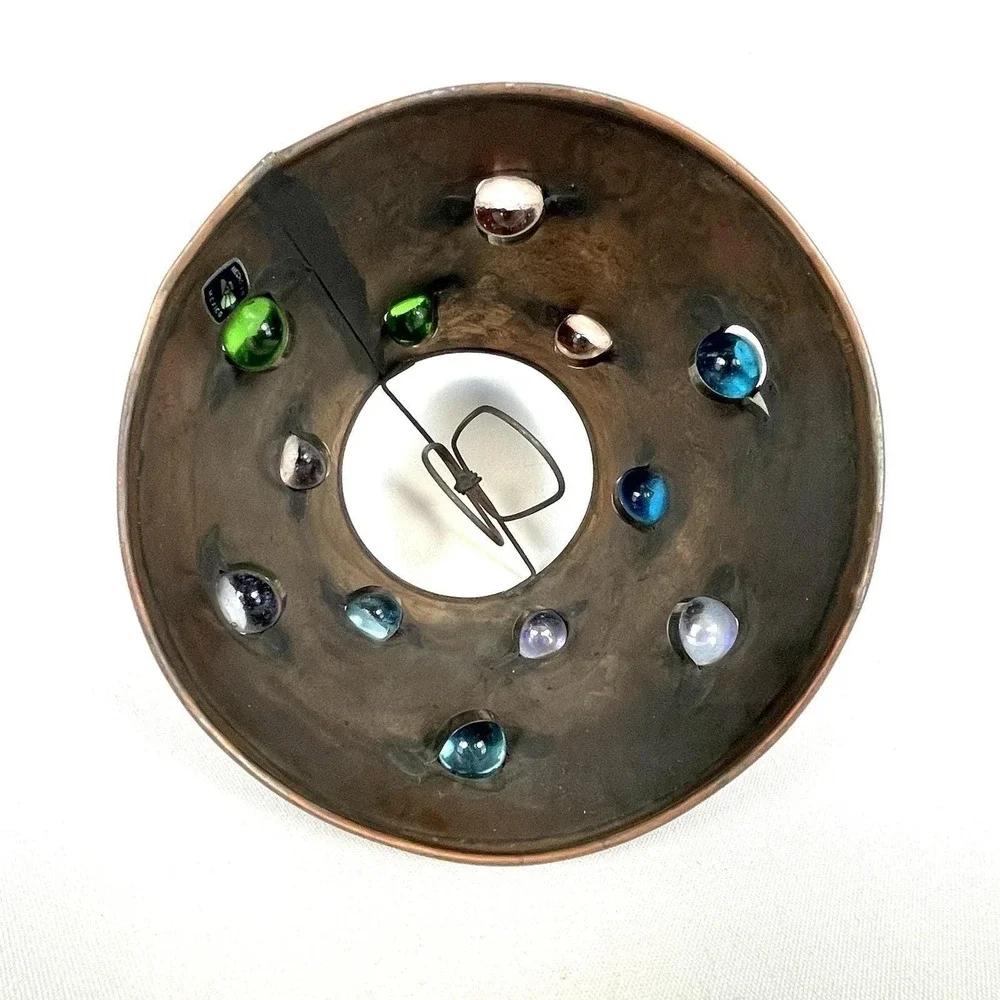 Vintage Mexican Brutalist Copper Clip-On Lampshade Glass Cabochons 4